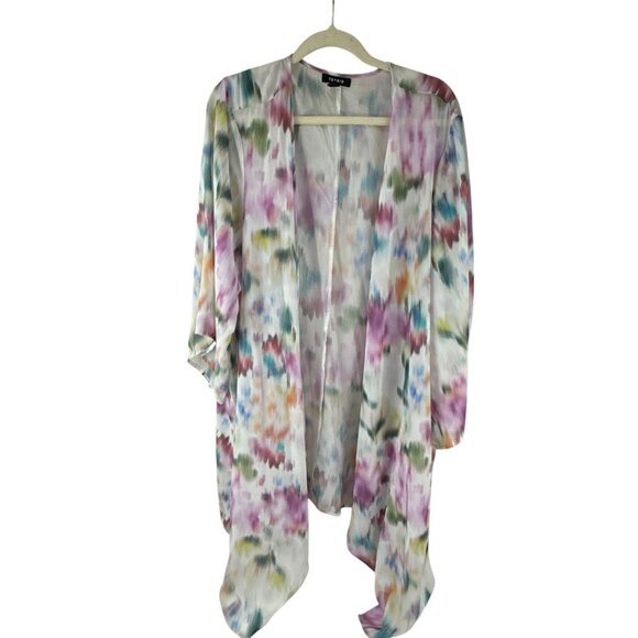 Torrid Size 3 Open Front Sheer Kimono Cardigan Watercolor Floral Drape - Picture 7 of 7